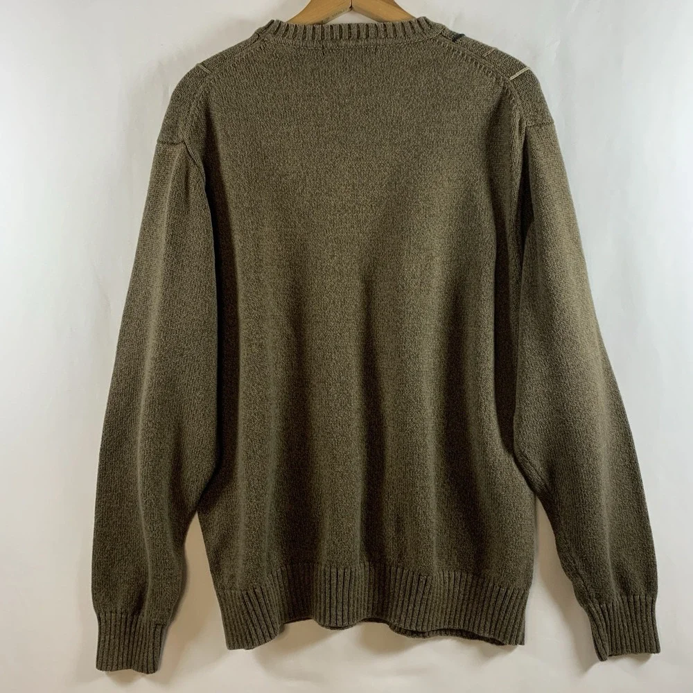Vintage Geoffrey Beene Mens Cotton Crewneck Sweater XL Olive‎ Brown Preppy Dad